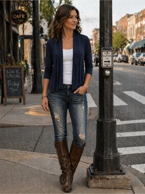 Navy Open-Front Lightweight Knit Layering Top